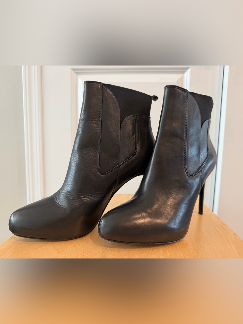 Charles David Black Leather Ankle Booties with Stiletto Heel